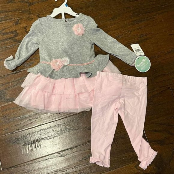 NWT Nannette Baby 2 piece Pants Set Pink/ Gray Org $44 Multiple Sizes